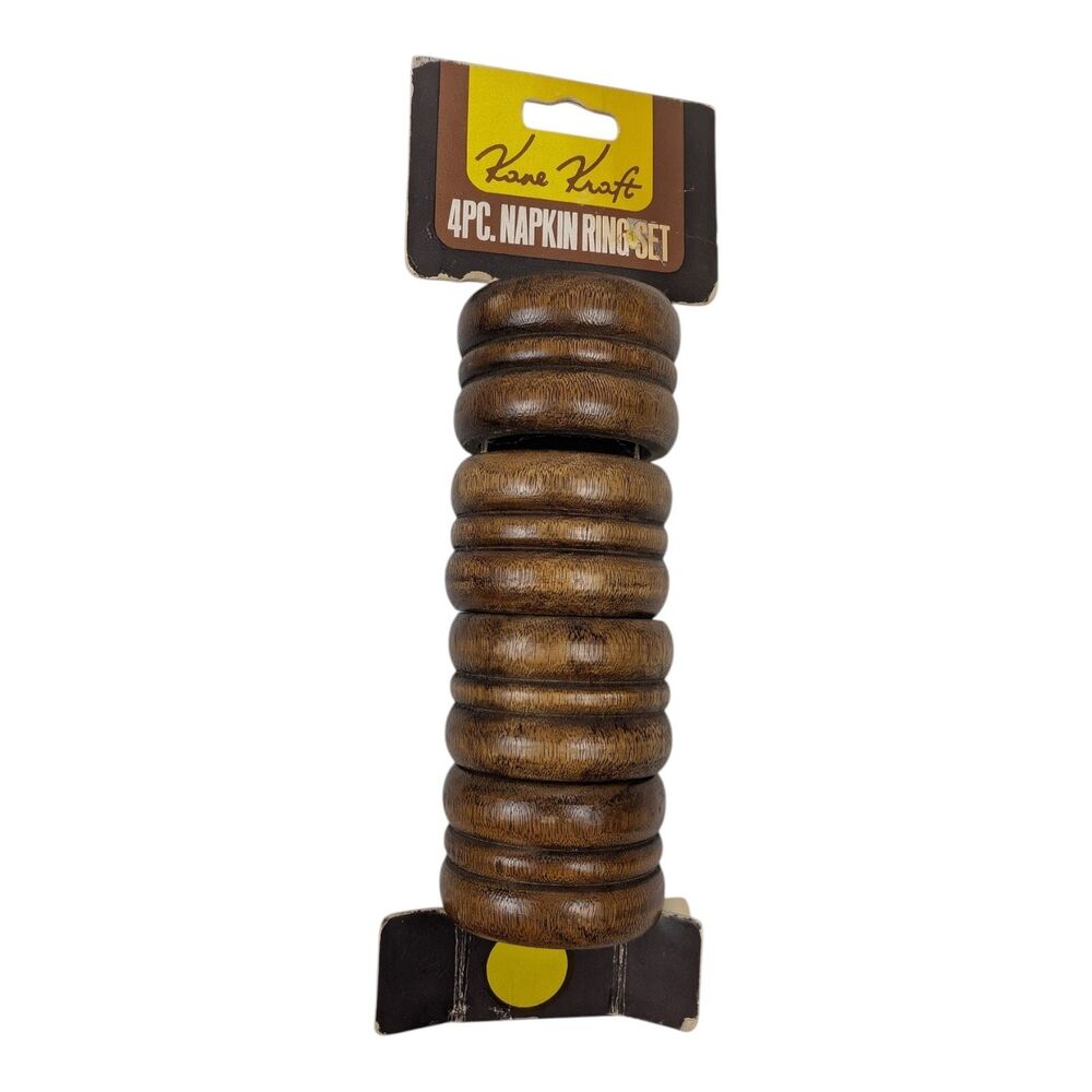 Kane Kraft Wood Napkin Rings Set of 4 MCM VTG NOS